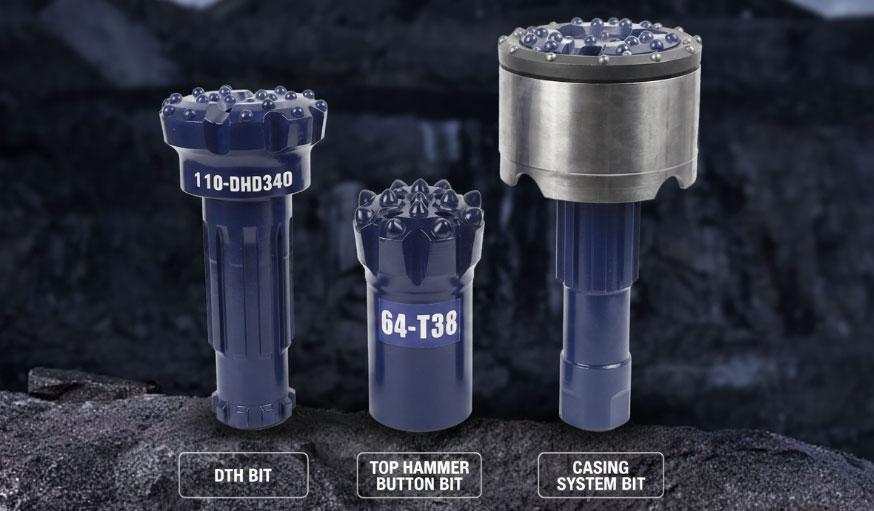 MSD rock drill consumables — DTH bits, top hammer button bits, and casing systems for all major rig brands
