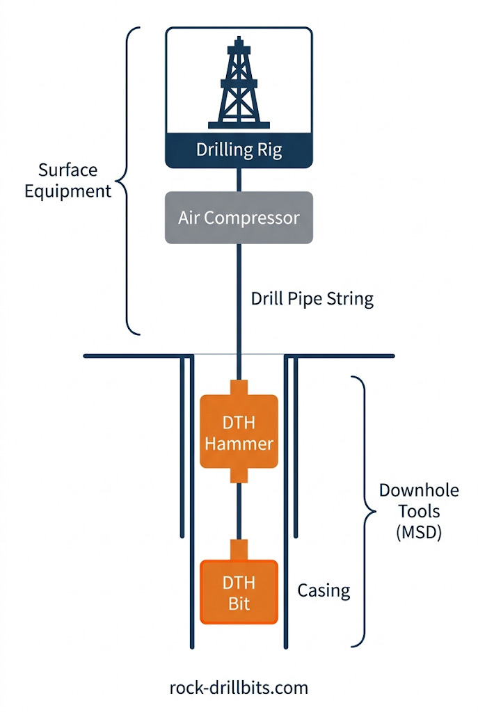 Water-well-drilling-equipment-system-—-rig,-compressor,-drill-string,-DTH-bit,-and-casing-components.jpg